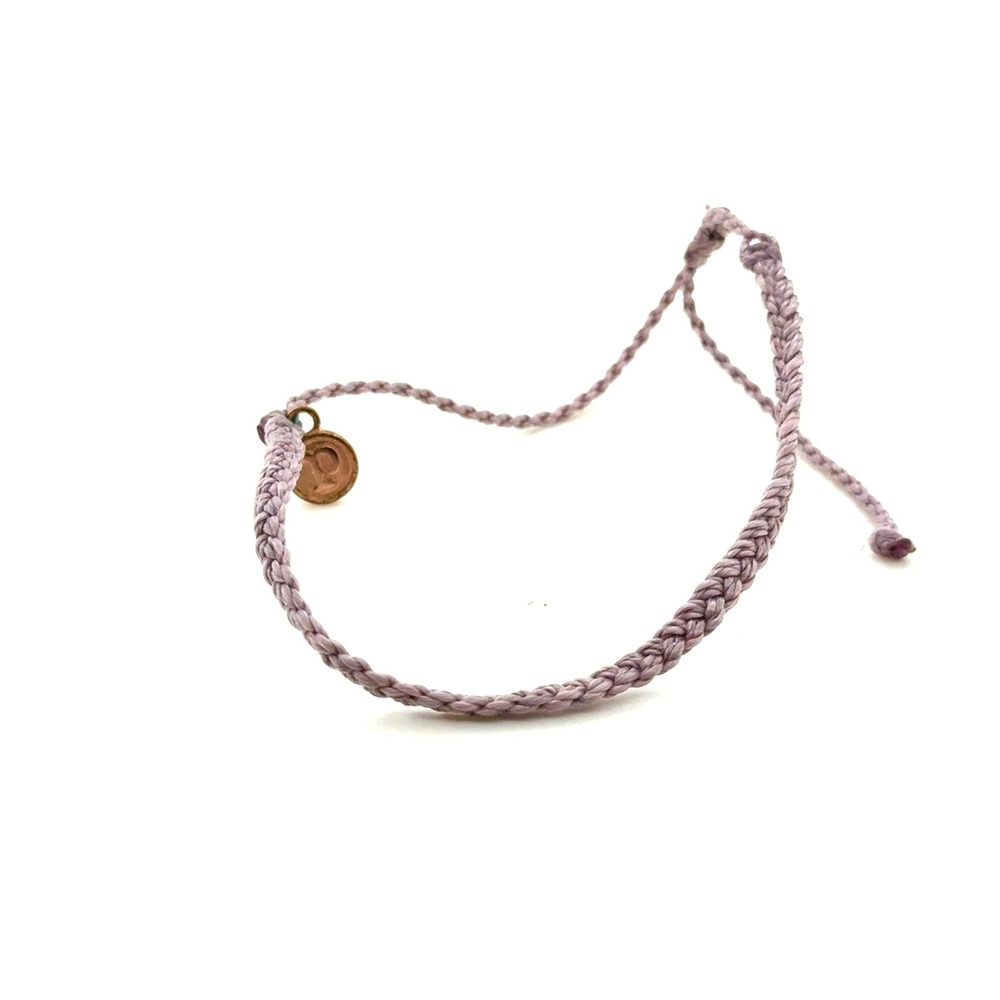 Pura Vida Braided String Bracelet Purple Lavender Adjustable Rose Gold Charm